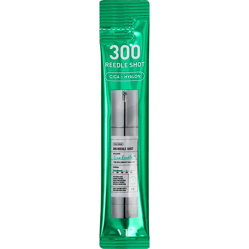 VT COSMETICS 300 Reedle Shot - Gesichtsserum mit Centella Asiatica Extrakt und Hyaluronsäure-Komplex, zur Glättung der Hautoberfläche und Verbesserung des Hautbildes, im praktischen 10er Pack Einzelportionen für Reisen - 2ml x 10 Stk