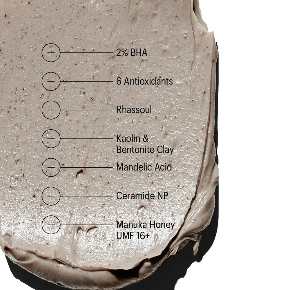 Skincare product with labeled ingredients on a white background