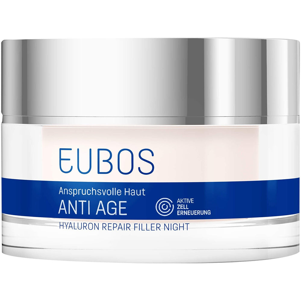 EUBOS Anti-Age Hyaluron Repair Filler Nacht - Gesichtscreme mit Hyaluronsäure und Magnolienextrakt zur Faltenreduzierung und Beruhigung der Haut - 50 ml