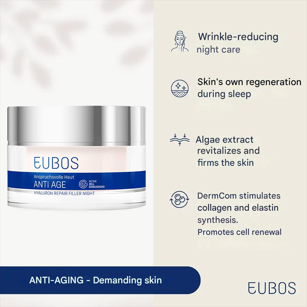 EUBOS Anti-Age Hyaluron Repair Filler Nacht - Gesichtscreme mit Hyaluronsäure und Magnolienextrakt zur Faltenreduzierung und Beruhigung der Haut - 50 ml