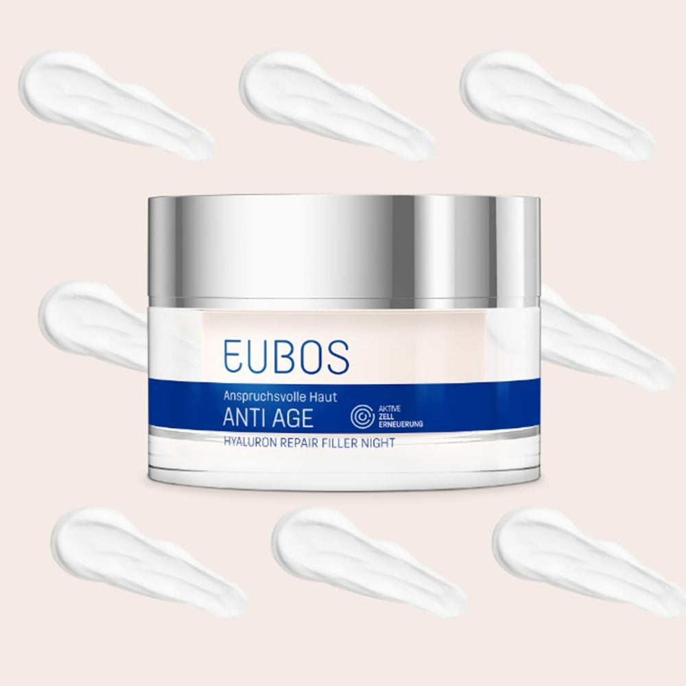 EUBOS Anti-Age Hyaluron Repair Filler Nacht - Gesichtscreme mit Hyaluronsäure und Magnolienextrakt zur Faltenreduzierung und Beruhigung der Haut - 50 ml