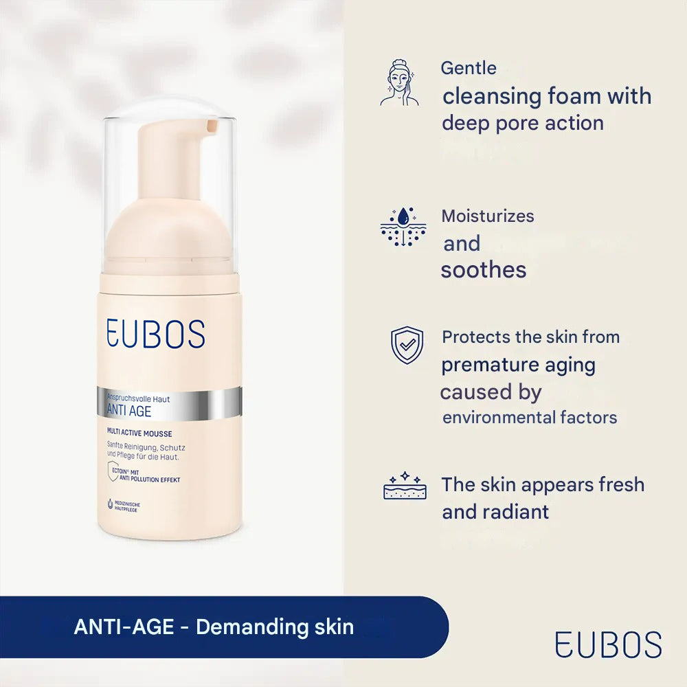 EUBOS Anti Age Multi Active Mousse - Reinigungsschaum mit Ectoin und Aloe Vera, der zur Hautreinigung beiträgt und den Hautkomfort bewahrt - 100 ml