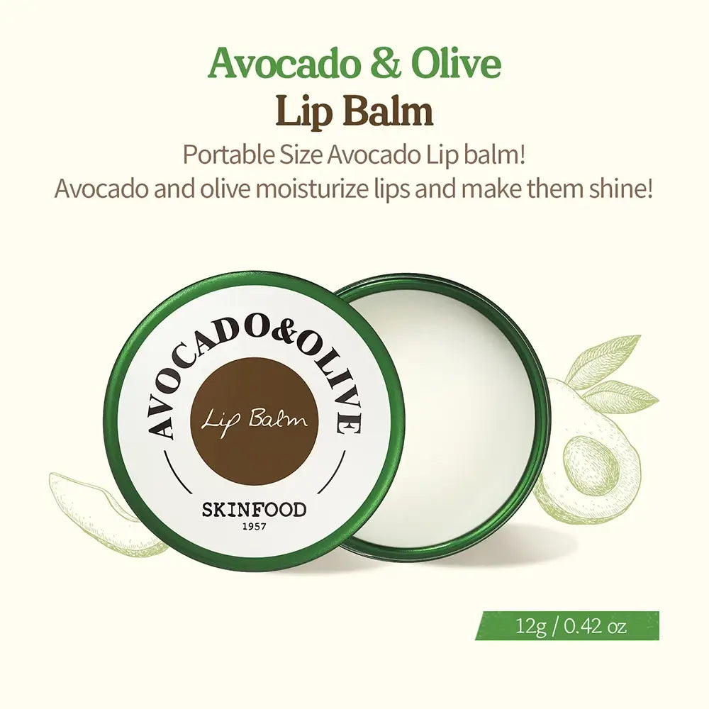 SKINFOOD Avocado & Olive - Lippenbalsam formuliert mit Avocado- und Olivenöl, das zur Befeuchtung der Lippen und zur Aufrechterhaltung des Komforts beiträgt - 12 ml