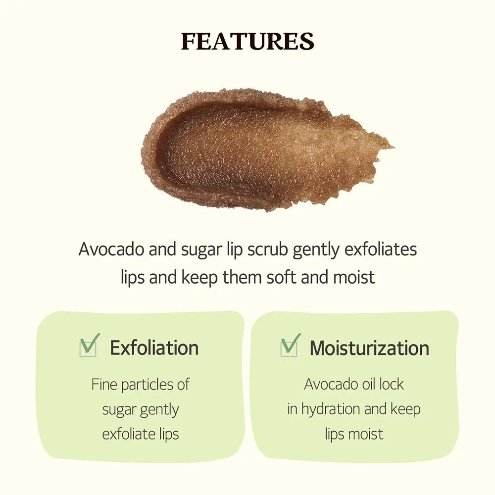 SKINFOOD Avocado und Zucker Lippenpeeling - Sanftes Peeling und intensive Feuchtigkeitspflege, 14 g