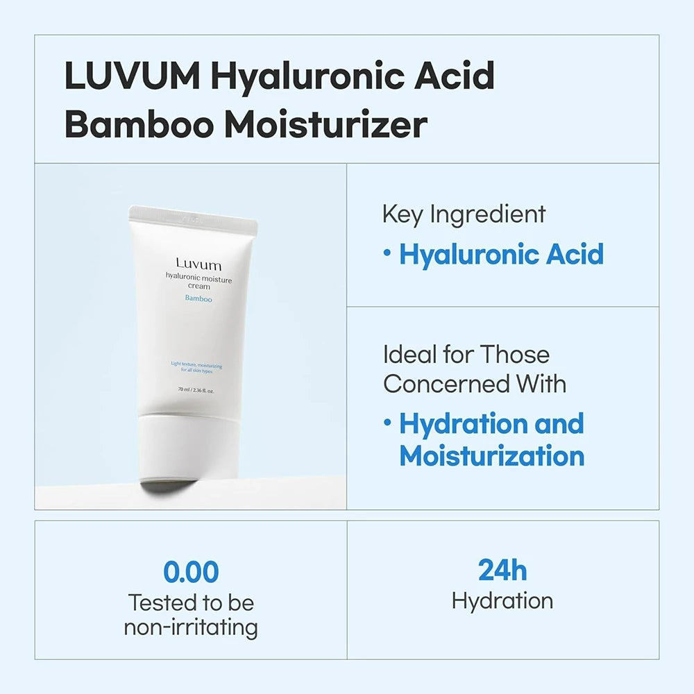 LUVUM Bambus Hyaluronsäure Feuchtigkeitscreme - Gesichtscreme mit Hyaluronsäure und Bambuswasser zur Hydratation und Hautkomfortpflege - 70 ml