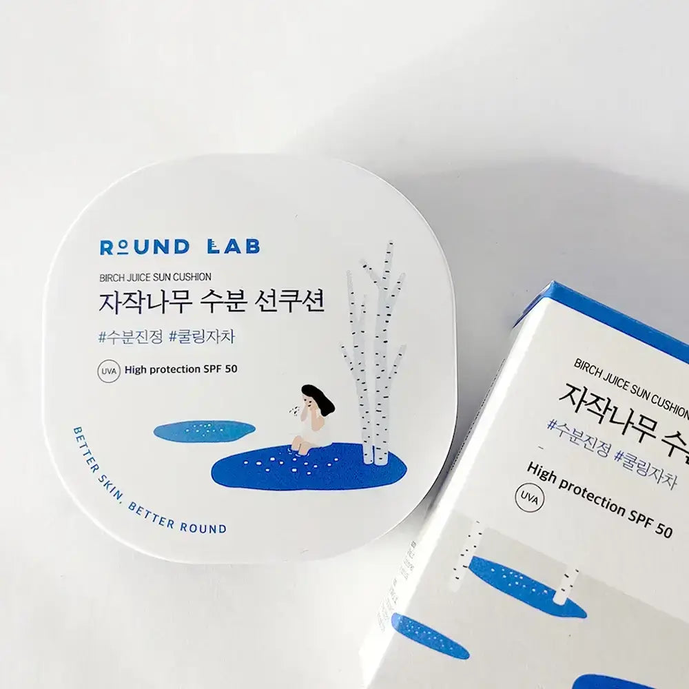 ROUND LAB Birken-Saft Feuchtigkeits-Cushion LSF 50 - Kissenformulierung mit Birkenwasser und Hyaluronsäure, die zum Sonnenschutz und zur Aufrechterhaltung der Hautfeuchtigkeit beiträgt - 15 g