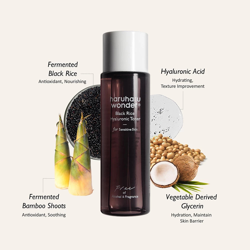 HARUHARU WONDER Black Rice Hyaluronic Toner Alkohol-frei, Duftfrei - Feuchtigkeit und Ausstrahlung, 30 ml