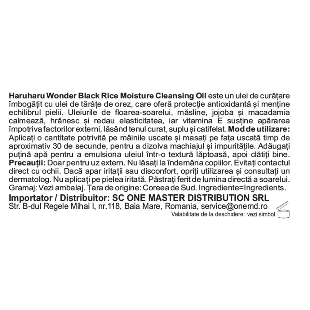 HARUHARU WONDER Black Rice Moisture Cleansing Oil Ulei de curatare - hidratare si protectie, 150 ml