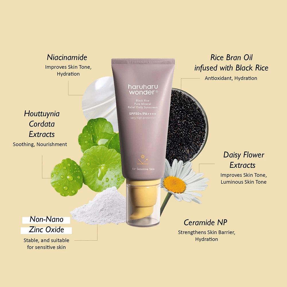 HARUHARU WONDER Schwarzer Reis Reine Mineral Sonnencreme Tagescreme - Feuchtigkeitsspendend und Beruhigend, 50 ml