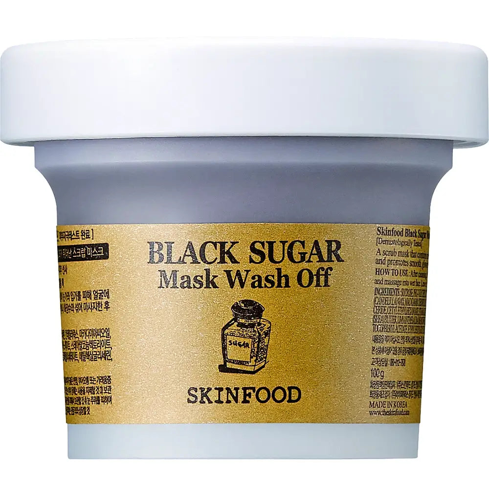 SKINFOOD Black Sugar Mask Wash Off - Gesichtsmaske zur Hauterneuerung mit brasilianischem schwarzem Zucker und Macadamia-Samenöl, 120 ml