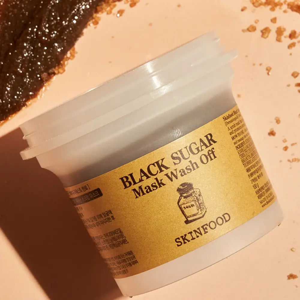 SKINFOOD Black Sugar Mask Wash Off - Gesichtsmaske zur Hauterneuerung mit brasilianischem schwarzem Zucker und Macadamia-Samenöl, 120 ml