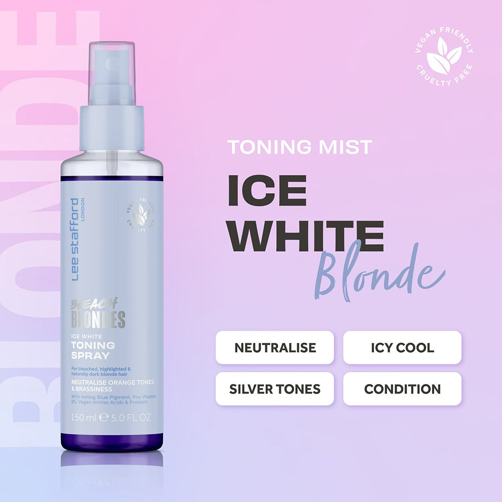 LEE STAFFORD Bleach Blondes Ice White Toner Korrekturspray - Balsam mit blauen Pigmenten und Pro-Vitamin B5 (Panthenol) zur Neutralisierung von Gelb- und Orangetönen und zur Erhaltung kühler Nuancen - 150 ml
