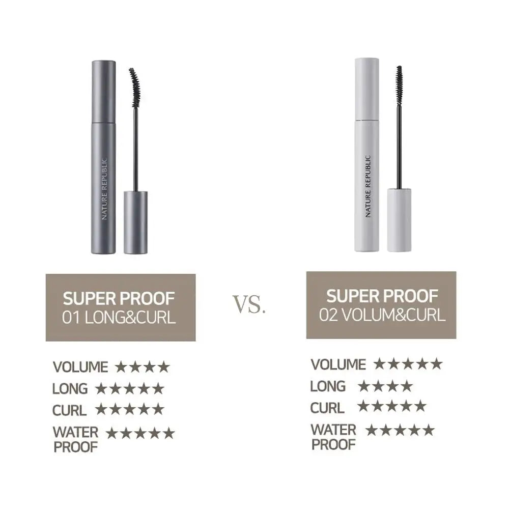 NATURE REPUBLIC Botanical Super Proof - mascara formulata cu keratina hidrolizata si colagen hidrolizat, care contribuie la definirea genelor si la mentinerea aspectului curbat - 7,5 gr - 02 Volume and Curl