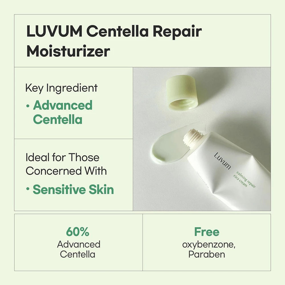 LUVUM Beruhigende Reparatur Cica Creme - Gesichtscreme formuliert mit Centella Asiatica Extrakt und Hyaluronsäure, die zur Beruhigung von Rötungen und Reizungen sowie zur Aufrechterhaltung der Hautfeuchtigkeit beiträgt - 50 ml