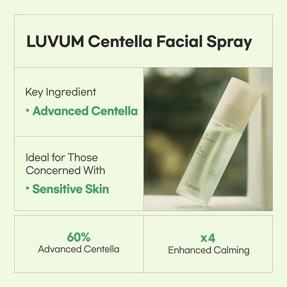 LUVUM Beruhigendes Cica Gel Serum - Gesichtsserum mit Centella Asiatica Extrakt und Feuchtigkeitslösung, das zur Beruhigung empfindlicher oder gereizter Haut und zur Erhaltung der Feuchtigkeit beiträgt - 80 ml