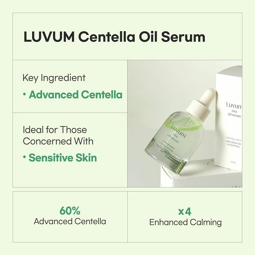 LUVUM Beruhigendes Repair Cica Öl Serum - Gesichtsserum mit Centella Asiatica Extrakt und Ceramid NP zur Beruhigung empfindlicher und gereizter Haut und zur Stärkung der Hautbarriere - 30 ml