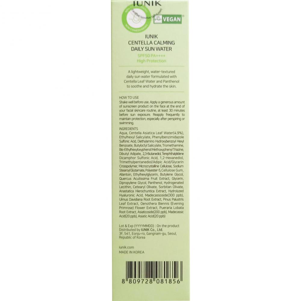 IUNIK Centella Beruhigendes Tägliches Sonnenwasser SPF50 PA++++, 120 ml