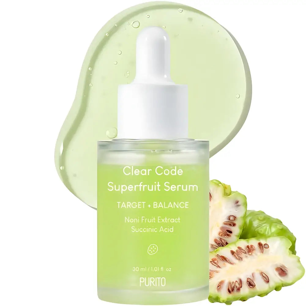 PURITO Clear Code Superfruit Serum - Gesichtsserum mit Noni-Fruchtextrakt und Bernsteinsäure zur Reduzierung übermäßiger Talgproduktion und zur Beruhigung von Umweltstress-bedingten Reizungen - 30 ml