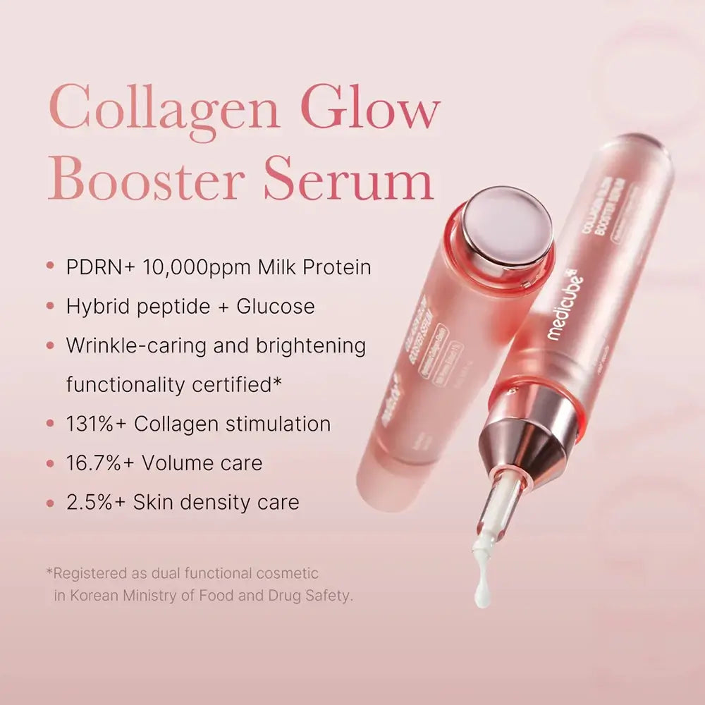 MEDICUBE Kollagen Glow Booster - Gesichtsserum mit hydrolysiertem Kollagen und Niacinamid, für Hautfeuchtigkeit und Komfort - 15 ml