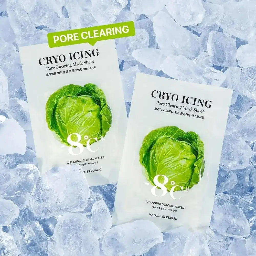NATURE REPUBLIC Cryo Icing Pore Clearing Mask Sheet - Gesichtsmaske mit isländischem Gletscherwasser und PHA zur Reinigung und Verfeinerung der Poren - 27 ml
