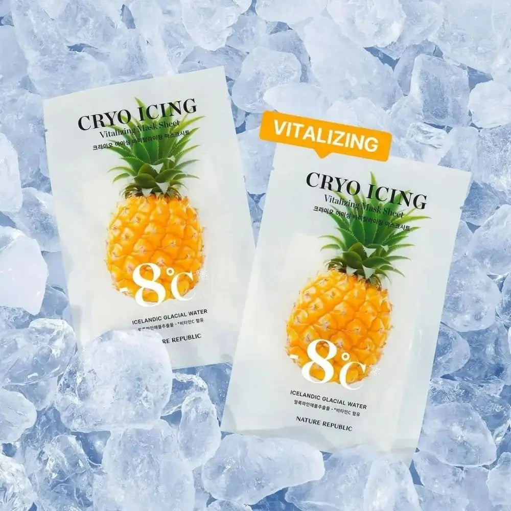 NATURE REPUBLIC Cryo Icing Vitalizing Mask Sheet - Gesichtsmaske mit isländischem Gletscherwasser und Vitamin C, die zur Revitalisierung und Energetisierung des Teints beiträgt und für einen gleichmäßigen Hautton sorgt - 27 ml