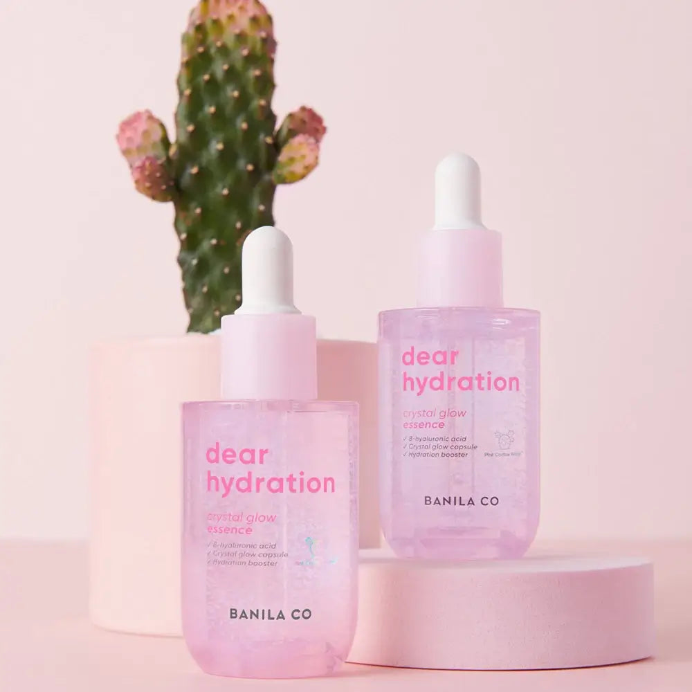 BANILA CO Dear Hydration Crystal Glow Essence - Serum mit Hyaluronsäure und rosa Kaktuswasser zur Hydratation der Haut - 50 ml