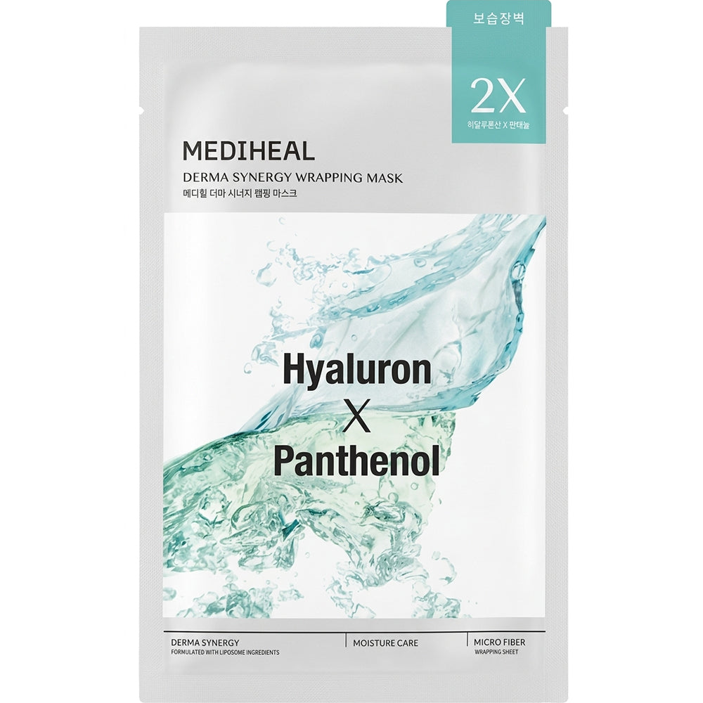 MEDIHEAL Derma Synergy Wrapping Sheet Mask Hyaluron X Panthenol Moisture - masca de fata tip servetel formulata cu acid hialuronic si pantenol, care contribuie la hidratarea pielii si la mentinerea barierei de hidratare - 25 ml
