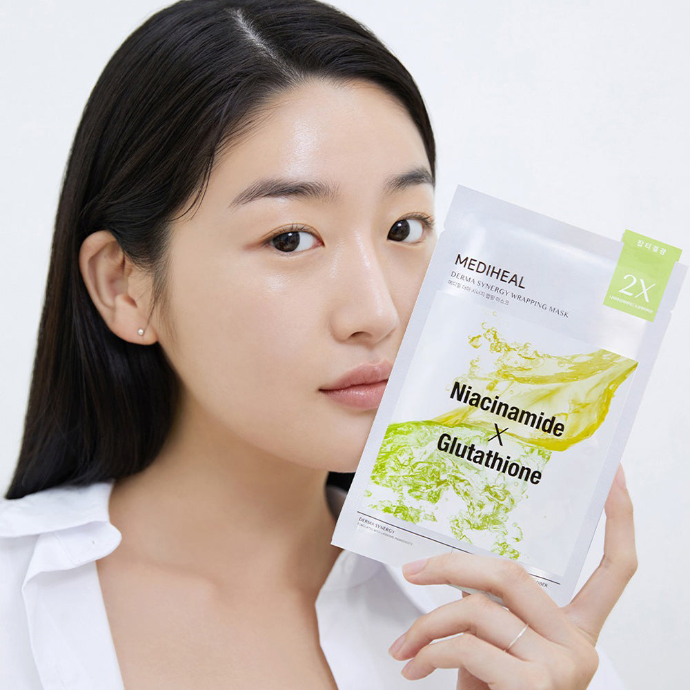 MEDIHEAL Derma Synergy Wrapping Sheet Mask Niacinamide X Glutathione Blemish - masca de fata tip servetel formulata cu niacinamida si glutation, care contribuie la imbunatatirea aspectului petelor si al texturii neuniforme - 25 ml