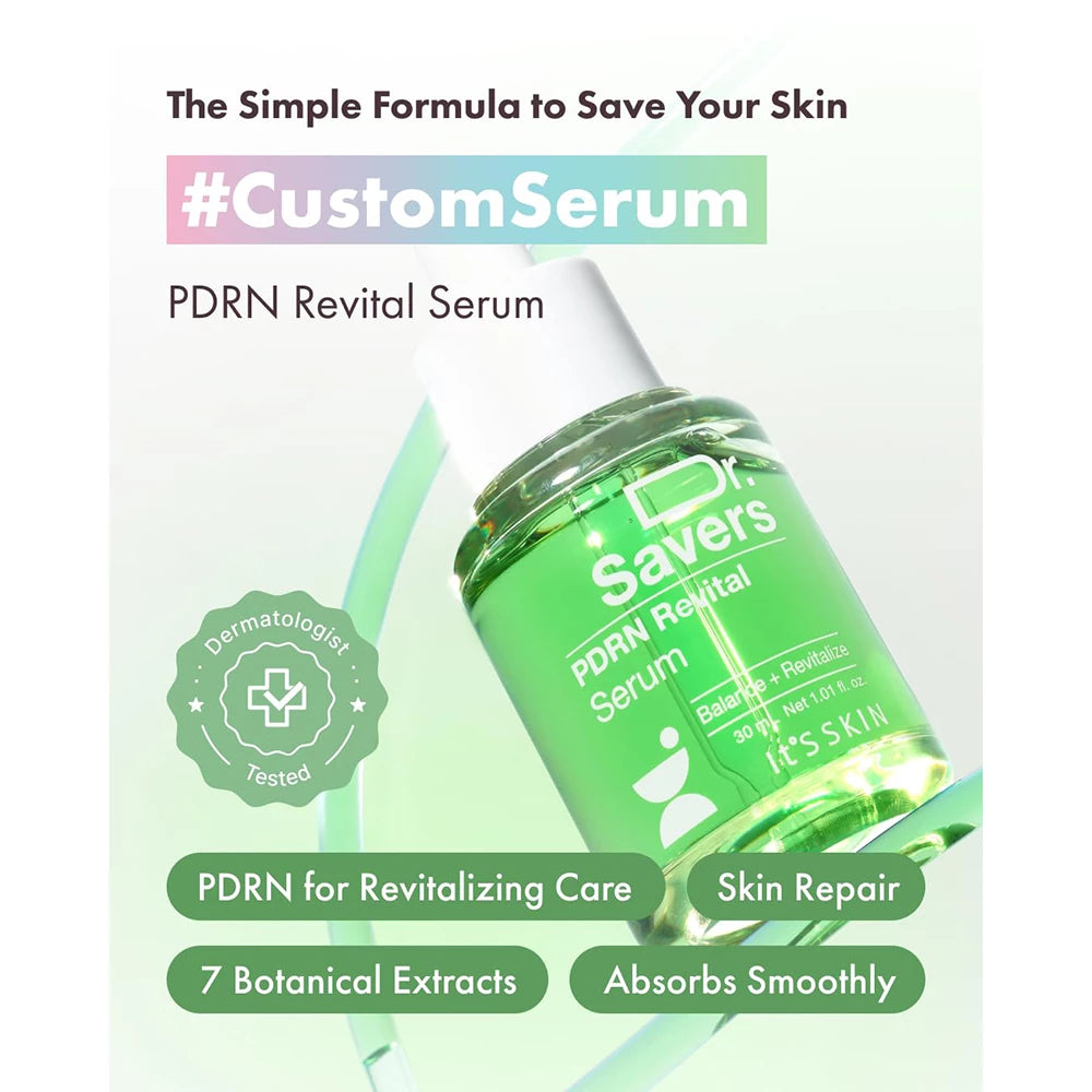 IT'S SKIN Dr. Savers PDRN Revital Serum - Gesichtsserum mit Hydrolyzed DNA (pflanzliches PDRN) und Ceramid NP, das zur Hautregeneration und Aufrechterhaltung der Hautbarriere beiträgt - 30 ml