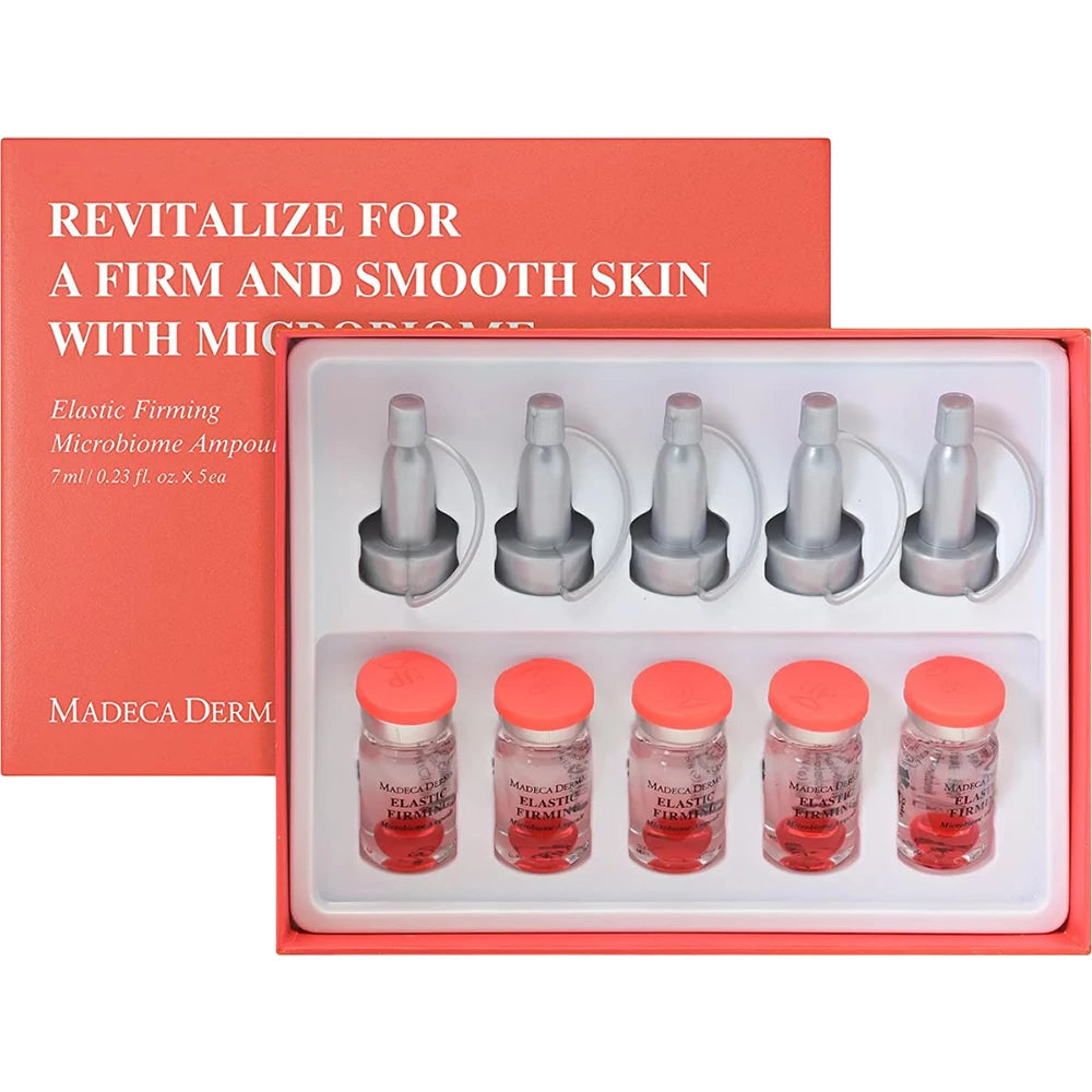 MADECA DERMA Elastic Firming Microbiome Ampoule - Gesichtsserum formuliert mit Niacinamid und Beta-Glucan, das zur Hautfeuchtigkeit und zum Hautkomfort beiträgt - 7 ml x 5 Stück