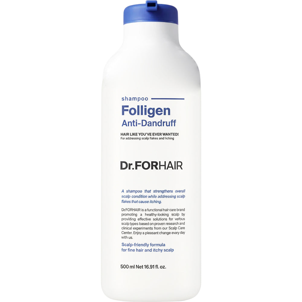 Dr. FORHAIR Folligen Anti-Schuppen Shampoo - Shampoo mit Biotin (Vitamin B7) und Ceramid NP zur Verbesserung des allgemeinen Hautzustandes und zur Linderung von juckender Kopfhaut - 500 ml