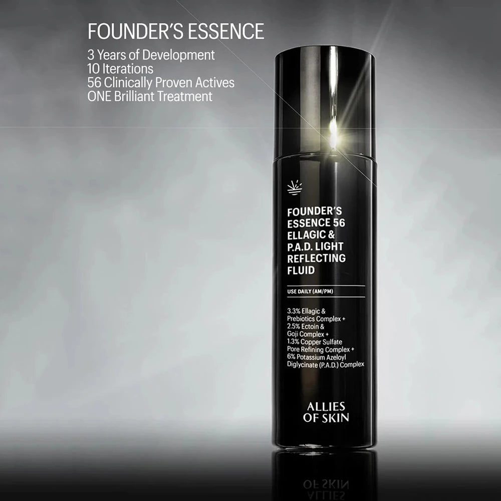 ALLIES OF SKIN Founder's Essence 56 Ellagsäure und P.A.D. Light Reflecting Fluid Essenz - Leuchtkraft und Feuchtigkeit, 100 ml