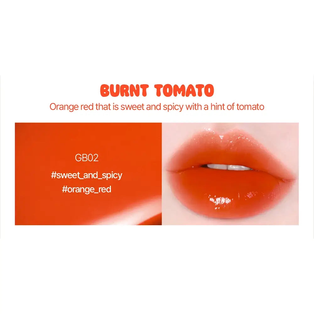 BLACK ROUGE Glow Bokki Tint - Lippenstift mit glänzendem Finish und Pigmentierungseffekt, der gleichmäßig auf die Lippen aufgetragen wird - 4,85 g - GB02 Burnt Tomato