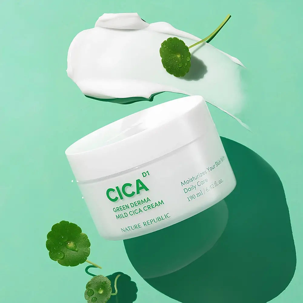 NATURE REPUBLIC Green Derma Mild Cica - Körper- und Gesichtscreme mit Centella Asiatica-Extrakt und Ceramid NP, die zur Hautfeuchtigkeit und zur Erhaltung der Hautbarriere beiträgt - 190 ml