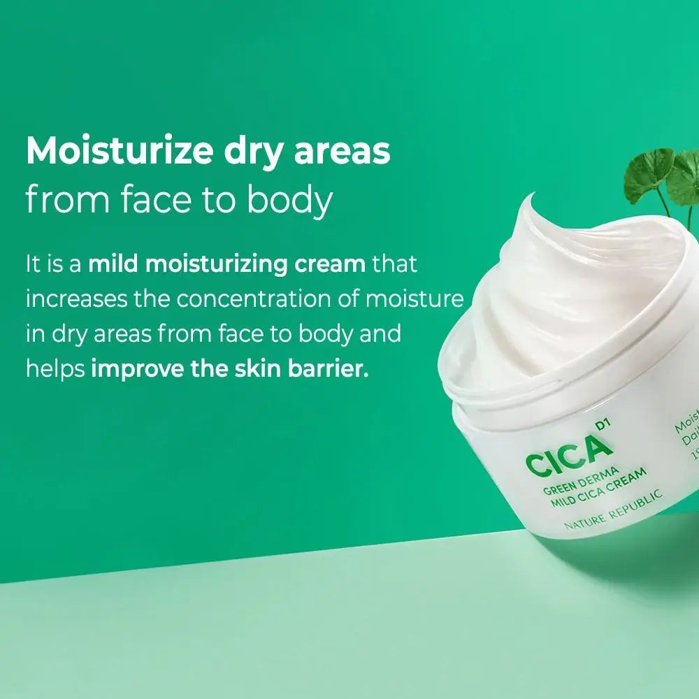 NATURE REPUBLIC Green Derma Mild Cica - Körper- und Gesichtscreme mit Centella Asiatica-Extrakt und Ceramid NP, die zur Hautfeuchtigkeit und zur Erhaltung der Hautbarriere beiträgt - 190 ml