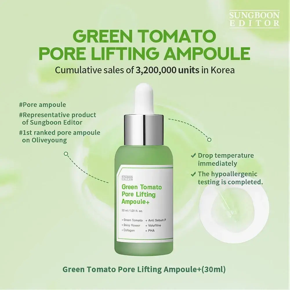 SUNGBOON EDITOR Green Tomato Serum für Gesicht - Pore Lifting - Festigkeit, Mattierung und Porenverkleinerung, 30 ml