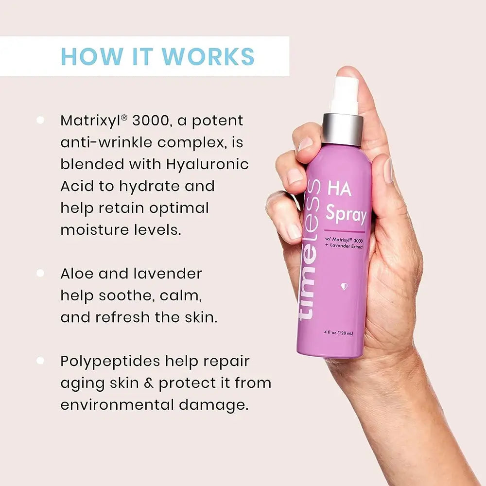 Timeless Skin Care Matrixyl 3000 Spray mit Lavendel - Feuchtigkeitsspendendes Anti-Falten-Spray mit Hyaluronsäure und beruhigender Wirkung, 120 ml