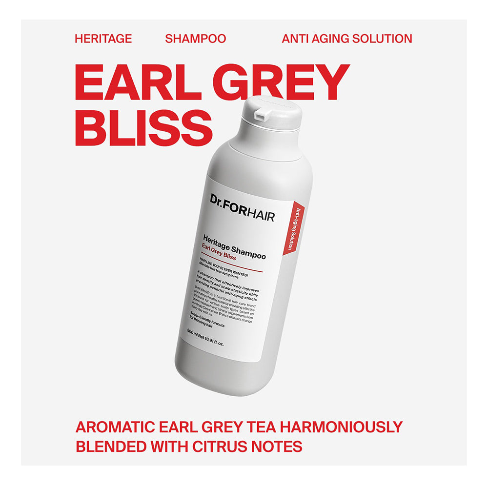 Dr. FORHAIR Heritage Shampoo Earl Grey Bliss - Shampoo mit Biotin und Salicylsäure zur Stärkung des Haares und zur Erhaltung einer sauberen Kopfhaut - 500 ml