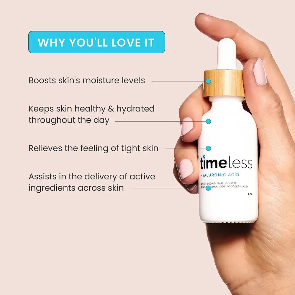 TIMELESS SKIN CARE Hyaluronsäure 100% rein - Gesichtsserum mit reiner Hyaluronsäure, das zur Rehydrierung der Haut und zur Erhöhung des Feuchtigkeitsgehalts beiträgt - 30 ml