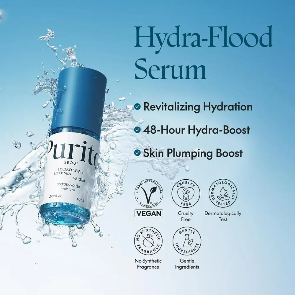 PURITO Hydro Wave Deep Sea Serum - Serum mit Meerwasser aus Gangwondo und Tremella Fuciformis Schneepilz-Extrakt für intensive Hautfeuchtigkeit und die Aufrechterhaltung des Mineralhaushalts - 60 ml
