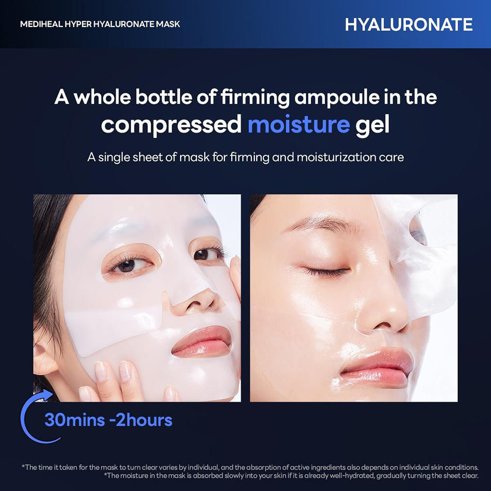 MEDIHEAL Hyper Hyaluronate Hydrogel Mask - masca de fata formulata cu acid hialuronic si pantenol, care contribuie la hidratarea pielii si la metinerea nivelului optim de umiditate - 34 gr