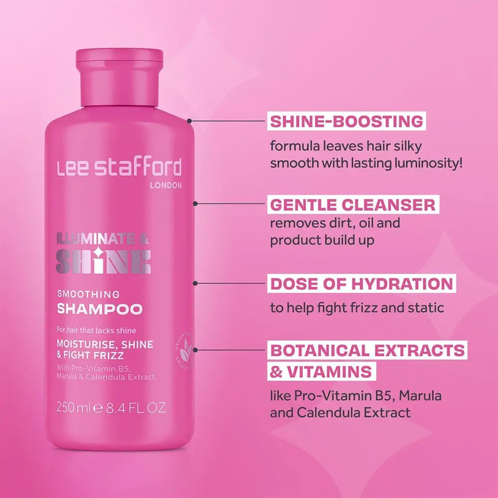 LEE STAFFORD Illuminate & Shine Glättendes Shampoo - Shampoo mit Pro-Vitamin B5 und Marula-Öl, reinigt sanft glanzloses oder krauses Haar und sorgt für seidiges, ultra-glänzendes Aussehen - 250 ml