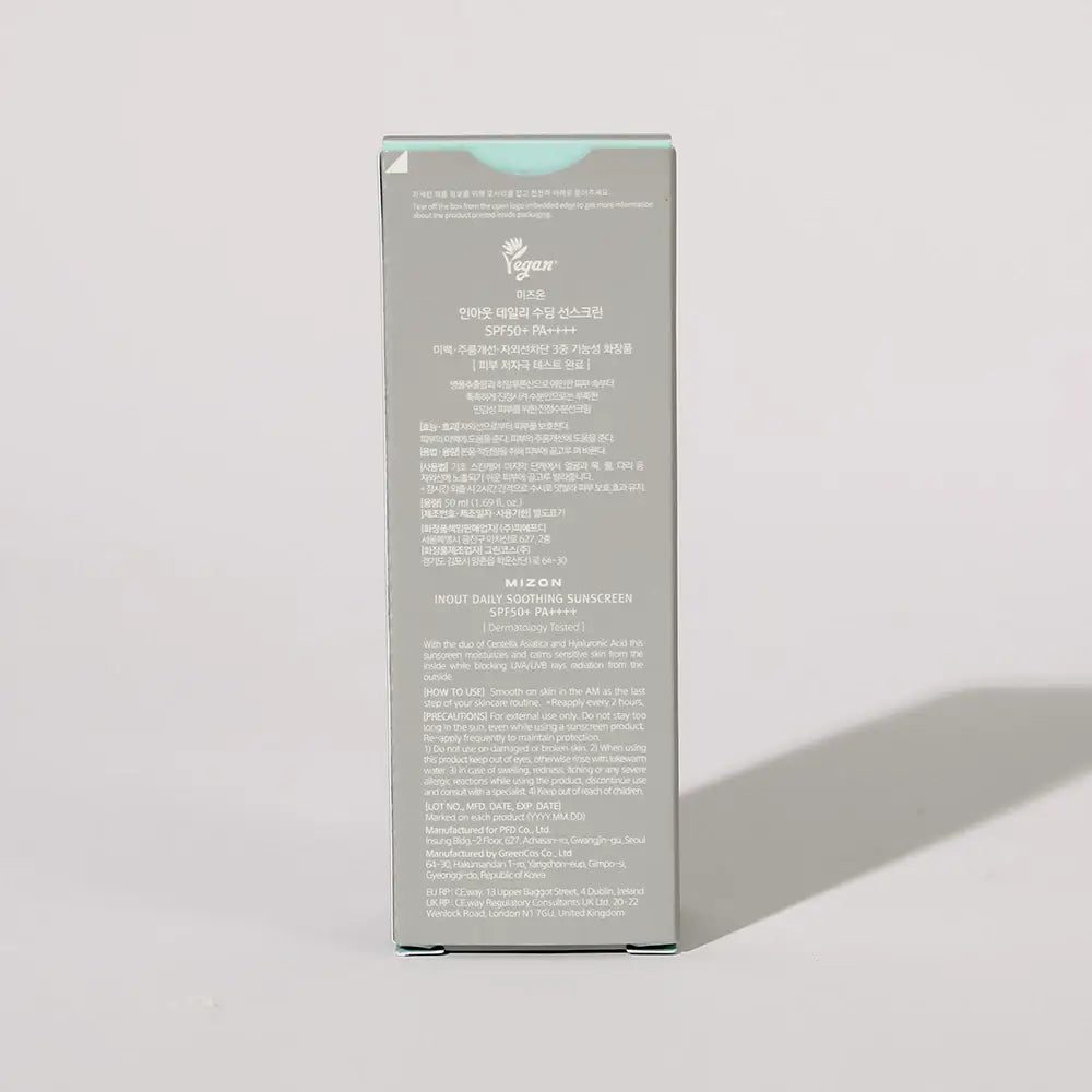 MIZON Inout Daily Soothing Sonnencreme SPF 50+PA++++ - Gesichtscreme mit Centella Asiatica und Hyaluronsäure zur Reduzierung von Rötungen und zur Aufrechterhaltung eines gleichmäßigen und ausgewogenen Teints - 50 ml