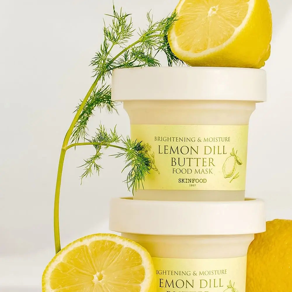 SKINFOOD Zitronen-Dill-Butter Gesichtsmaske - Gesichtsmaske mit Zitronenextrakt und Niacinamid, die zu intensiver Feuchtigkeitsversorgung von Gesicht und Lippen sowie zur Erhaltung eines gesunden und strahlenden Hautbildes beiträgt - 120 g