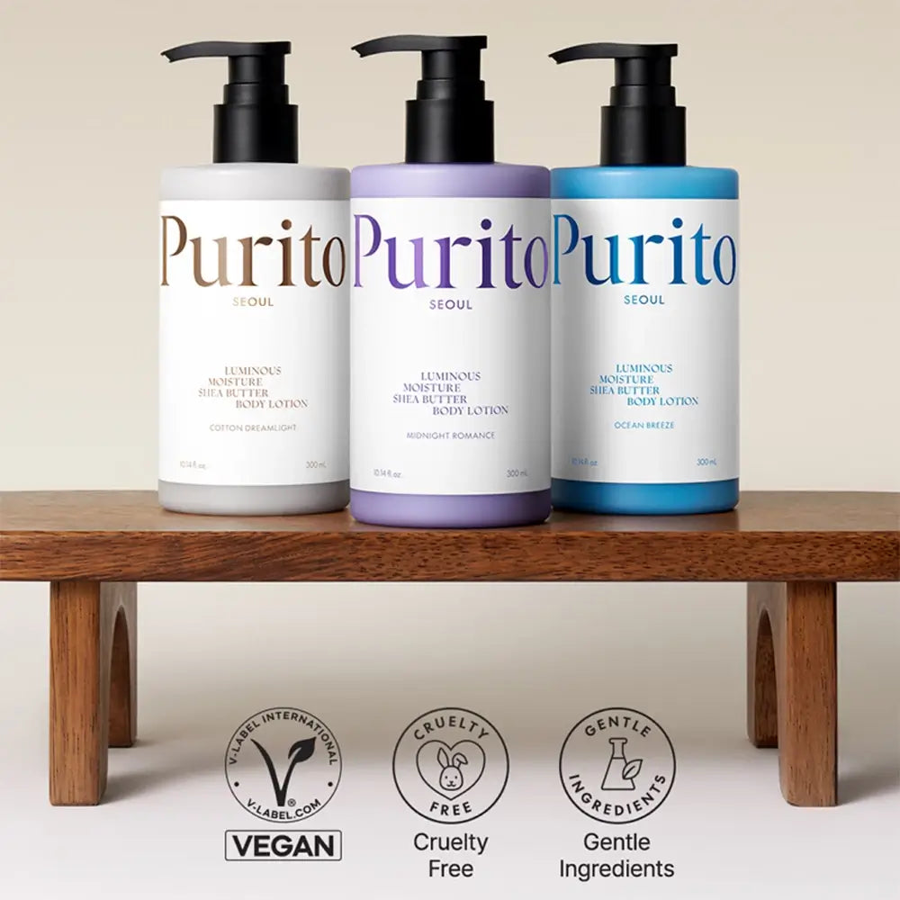PURITO Luminous Moisture Shea Butter - Körperlotion mit fermentierter Sheabutter und Kameliensamenöl, für Hautfeuchtigkeit und Komfort - 300 ml