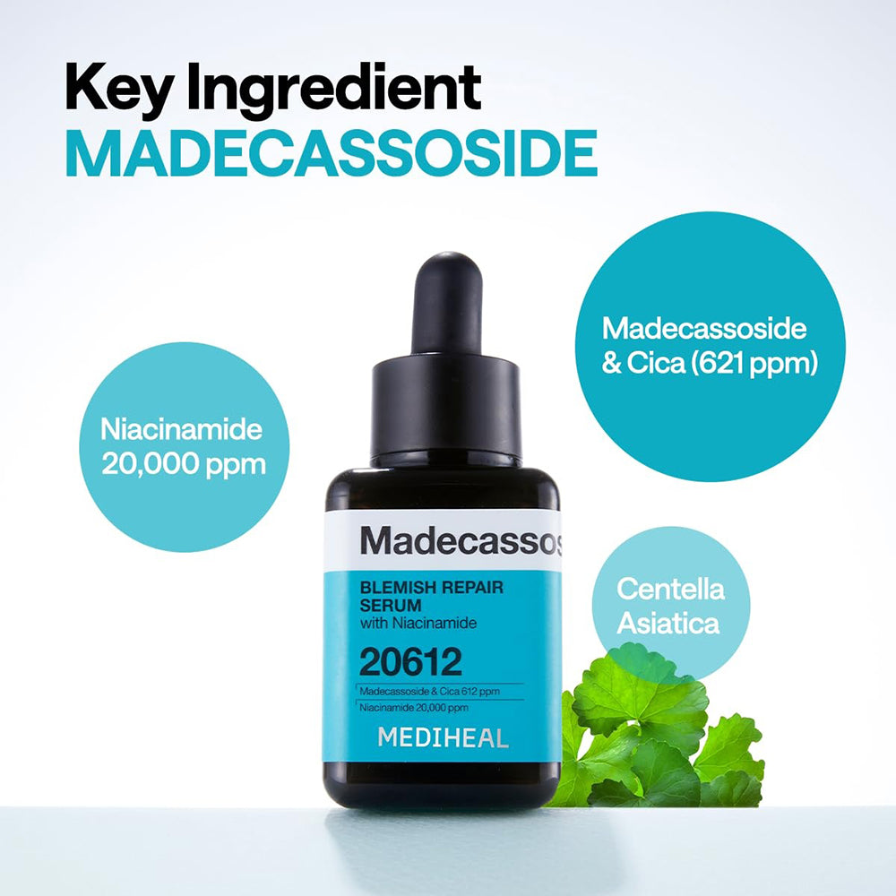 MEDIHEAL Madecassoside Blemish Repair Serum - ser de fata formulat cu madecassoside si niacinamida, care contribuie la calmarea pielii si la uniformizarea aspectului tenului - 40 ml