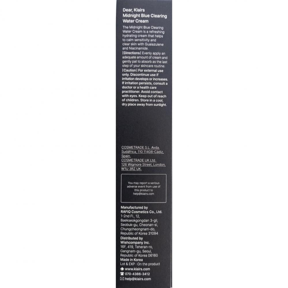 Dear Klairs Midnight Blue Crema pentru fata Midnight Blue - Calmarea tenului iritat si hidratare intensa, 50 gr