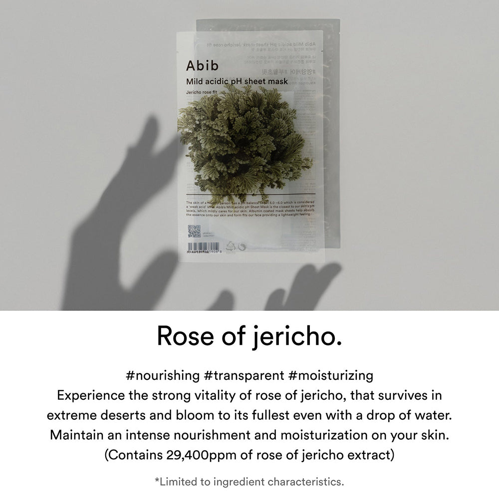 ABIB Mild Acidic ph Sheet Mask Jericho Rose Fit - masca de fata formulata cu extract de trandafir de Jericho si trehaloza, care contribuie la hidratarea pielii si la mentinerea echilibrului pielii - 30 ml