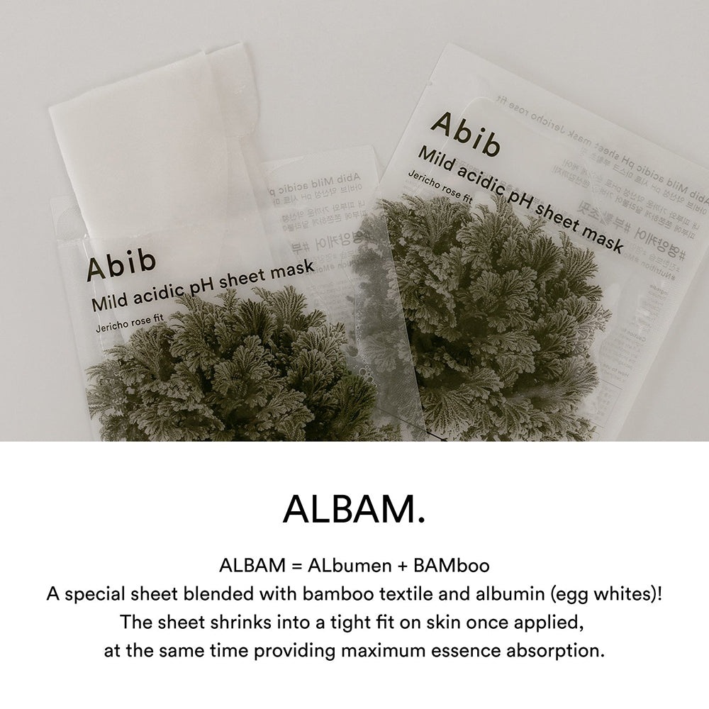 ABIB Mild Acidic ph Sheet Mask Jericho Rose Fit - masca de fata formulata cu extract de trandafir de Jericho si trehaloza, care contribuie la hidratarea pielii si la mentinerea echilibrului pielii - 30 ml