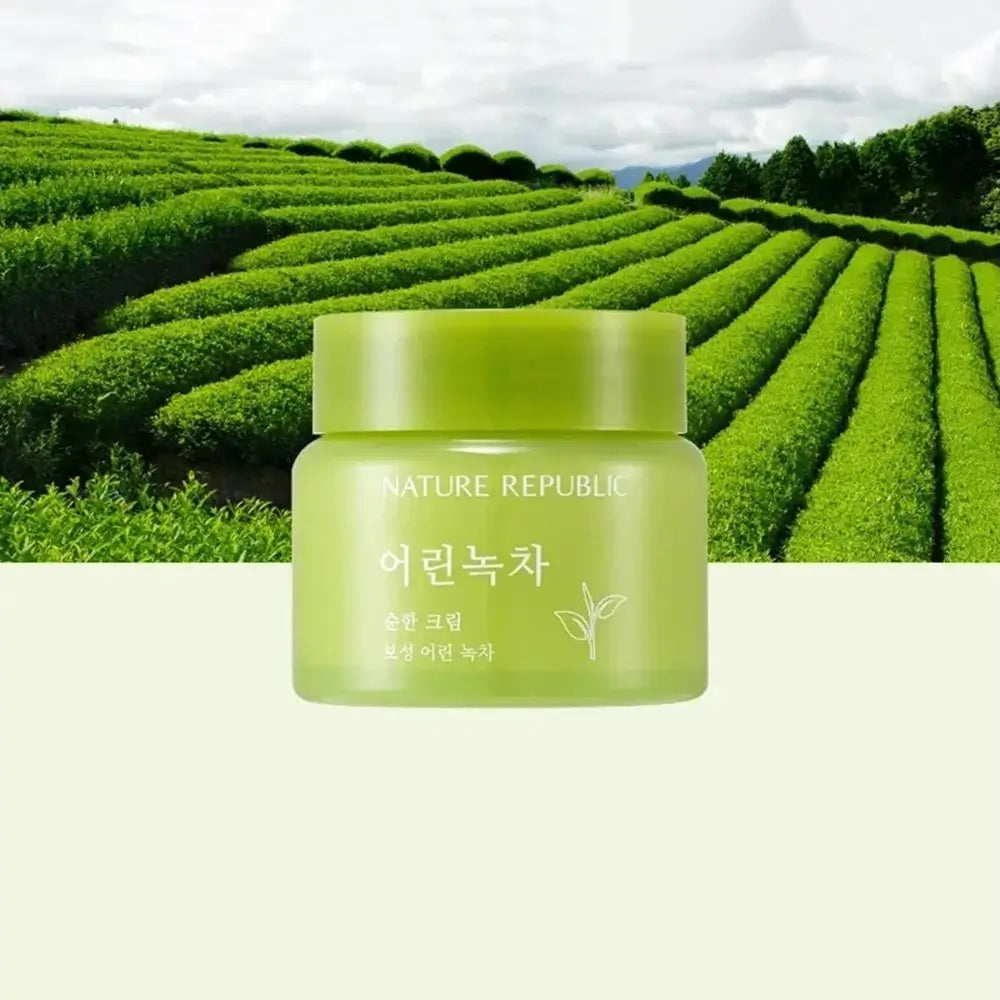 NATURE REPUBLIC Mild Green Tea Gesichtscreme-Gel mit Grüntee-Extrakt - Tiefenfeuchtigkeit und antioxidative Wirkung, 55 ml